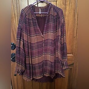 Free People Long sleeve plaid top